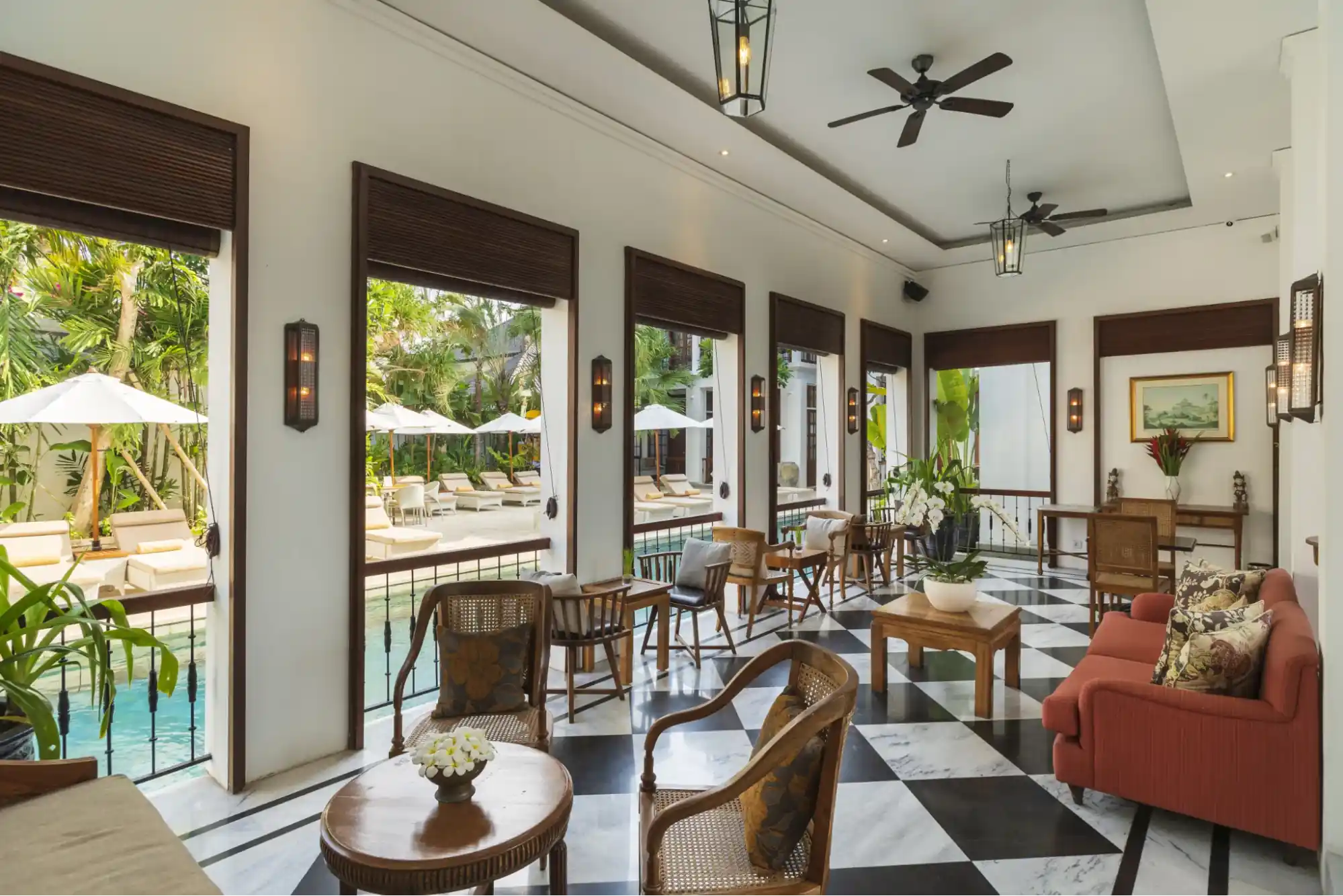 Relaxing lounge area at The Colony Hotel Bali, an adult-only hotel in Seminyak