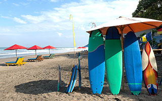 surfing board in seminyak beach