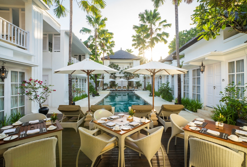 dining setting at the colony hotel bali, a boutique hotel in seminyak