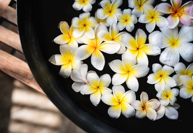 Soothing Bali spa decor with melati flowers in water