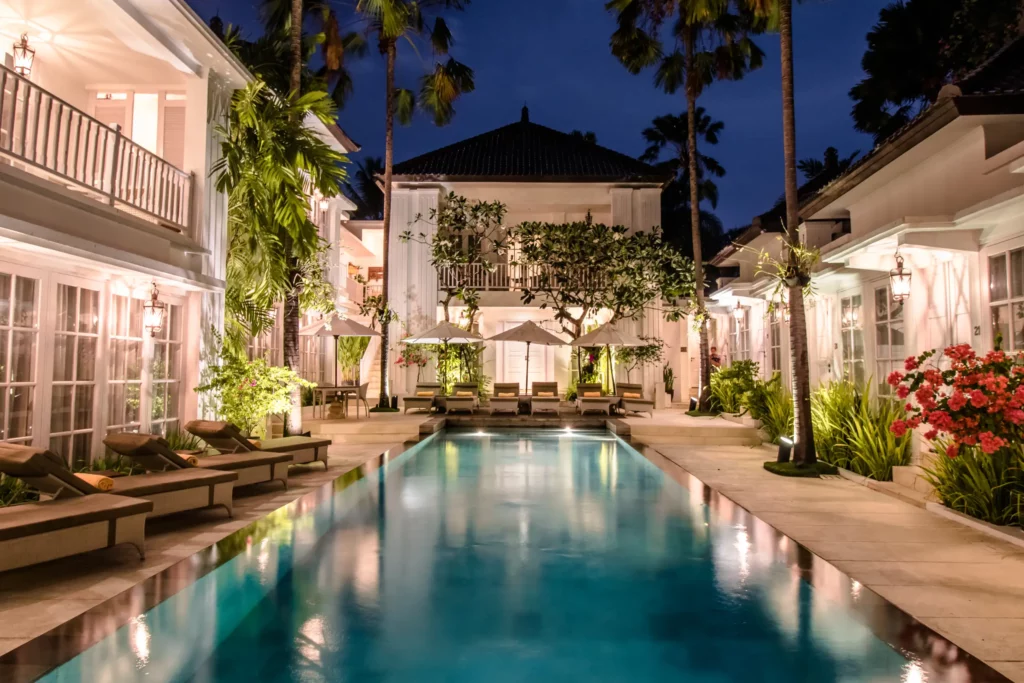 The Colony Hotel Bali Pool Area at Night
