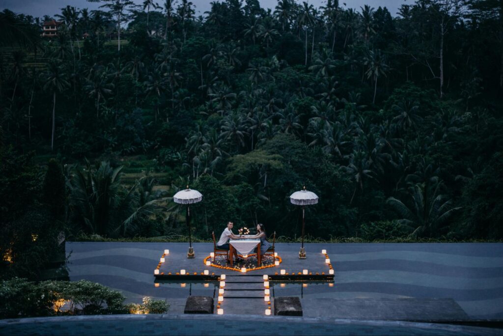 romantic dinner with a candle light and beautiful view