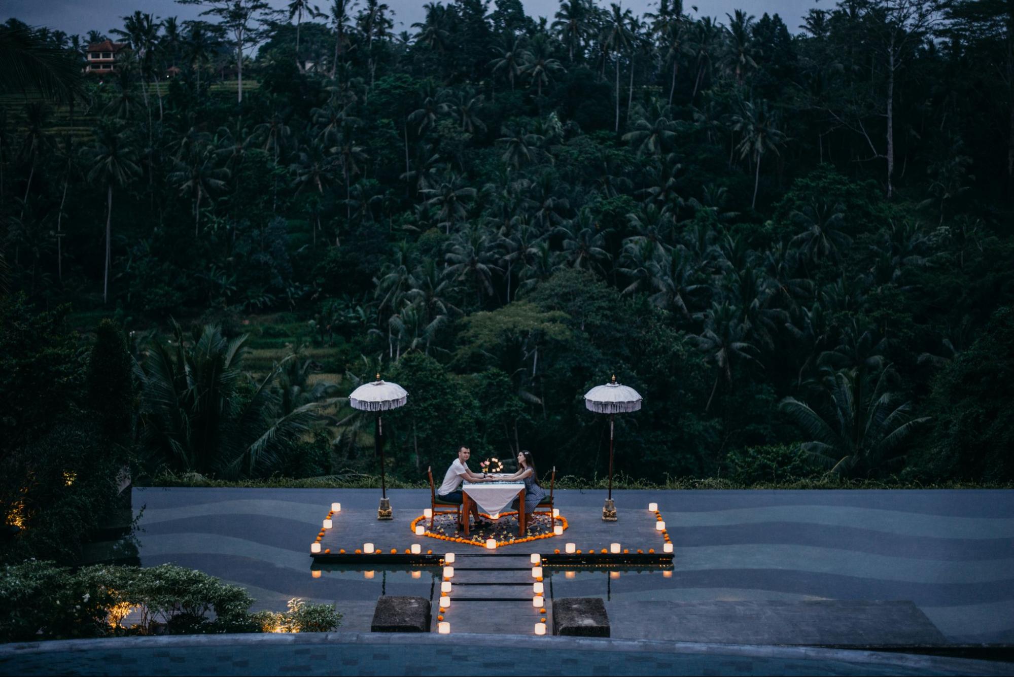 romantic dinner with a candle light and beautiful view