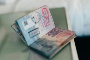 Passport full of stamps traveling to Bali