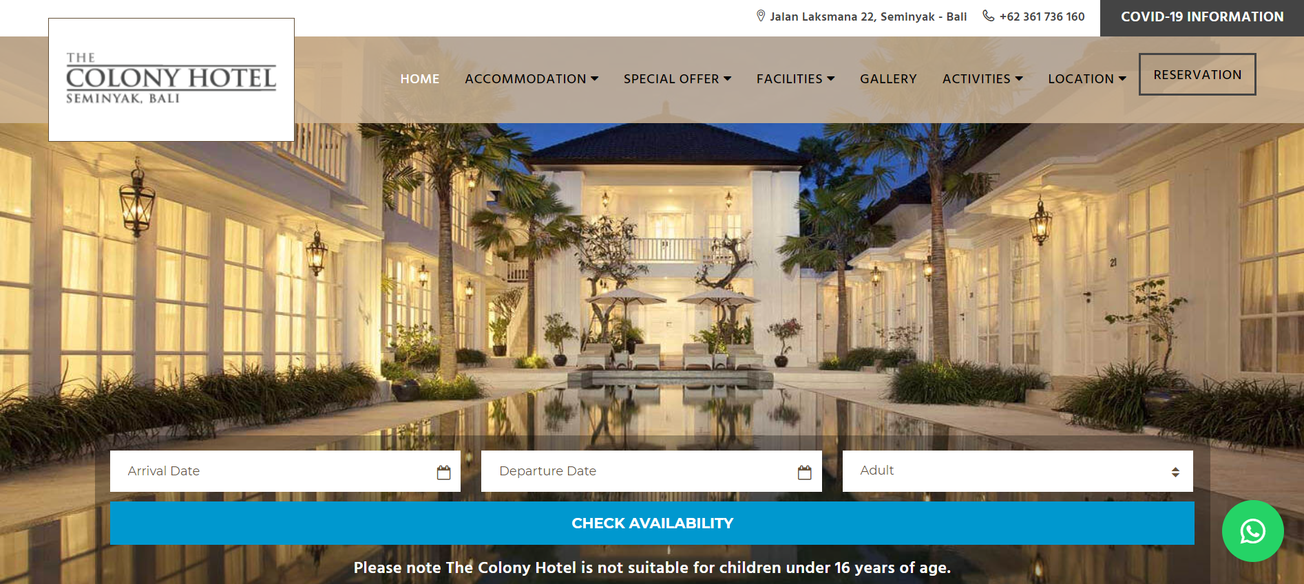 The colony hotel home page