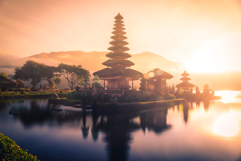 Hindu temple on Bratan Lake in bali