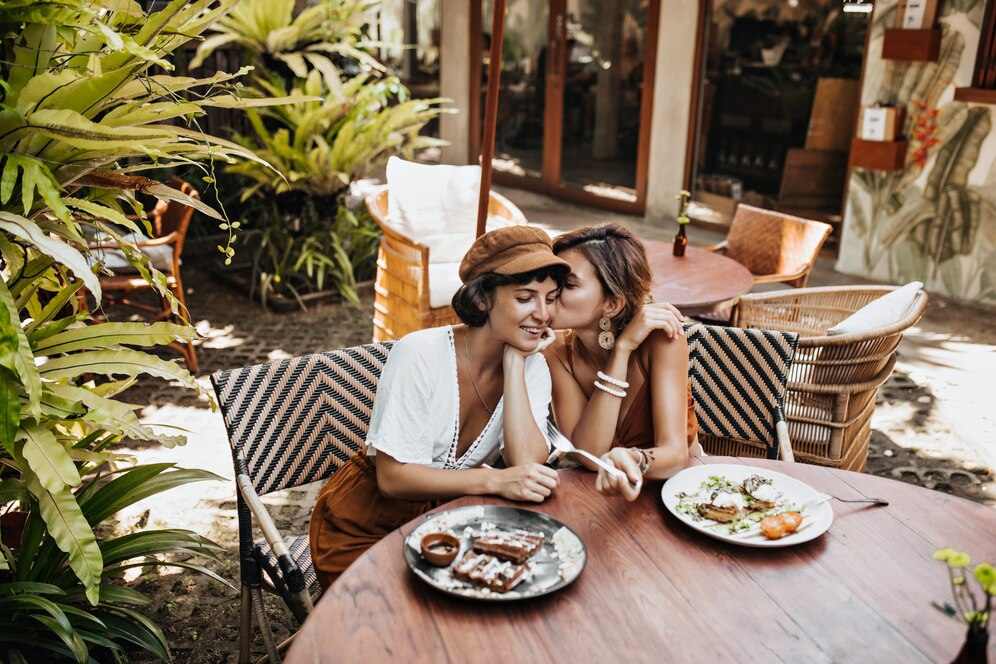 couple at one of seminyak restaurant enjoy their honeymoon